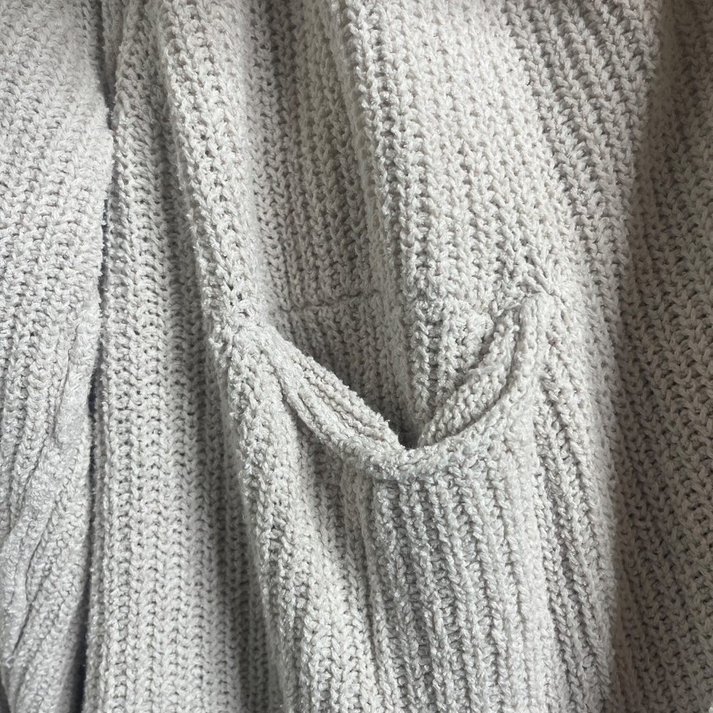 Free People Hooded Knit Cardigan Cream Open Front Draped Sweater Size M/L - Picture 10 of 10
